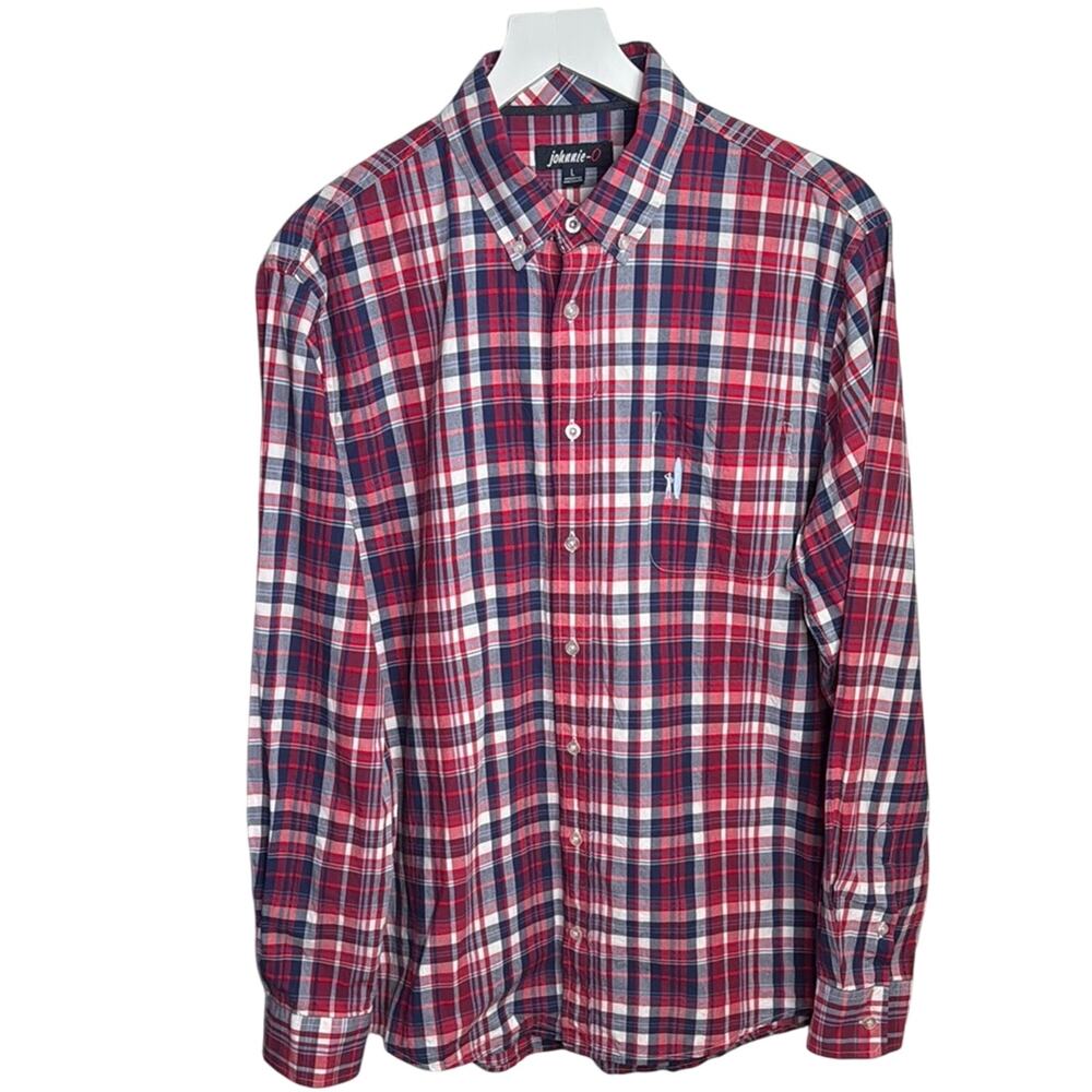 Johnnie-O Buckley Woven Button-down Long-Sleeve Shirt Red Blue Plaid M-214 Sz L